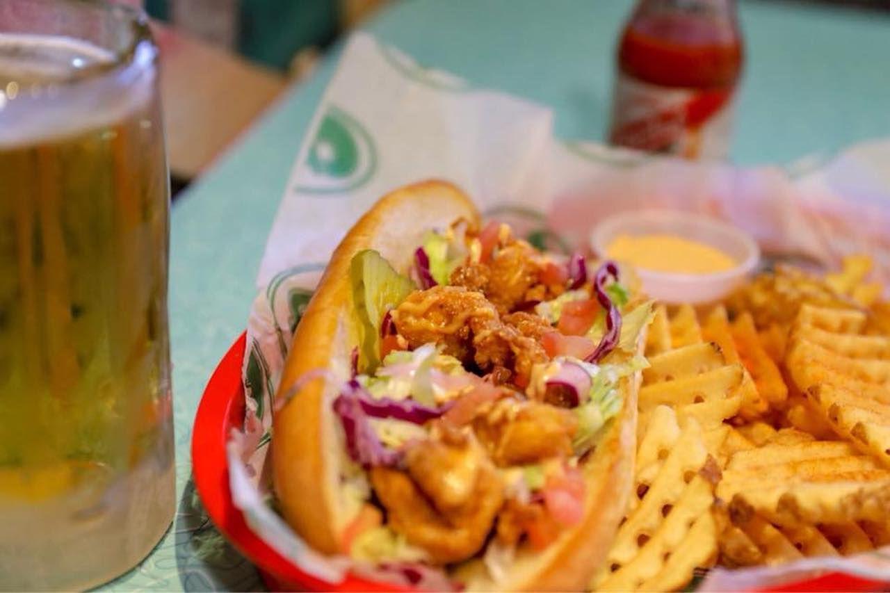 Fried chicken sandwich and waffle fries